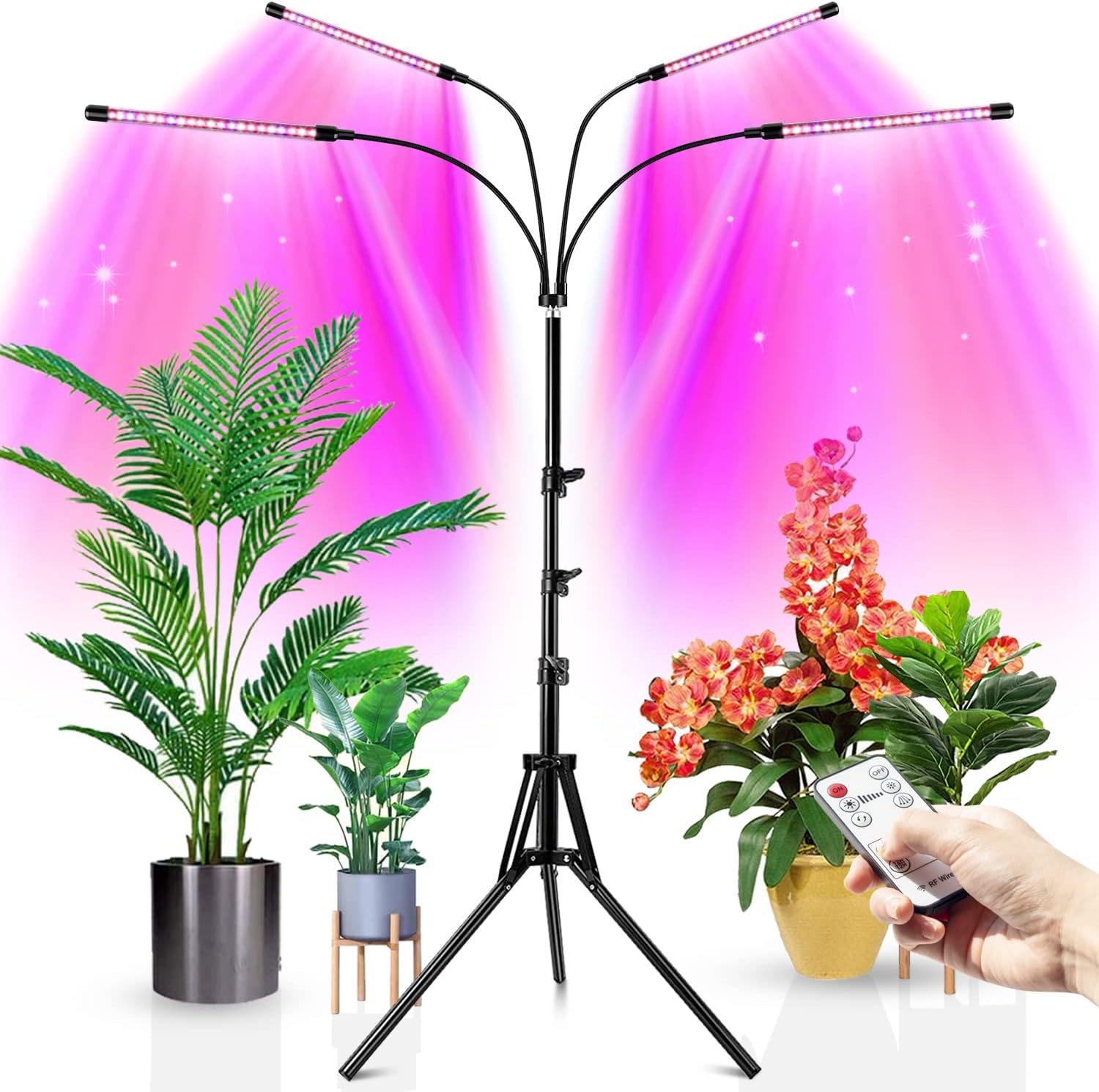 Wolezek 4-Head 80 LED Full Spectrum Grow Light with Adjustable Tripod – Perfect Indoor Plant Light with Auto Timer for Seed Starting